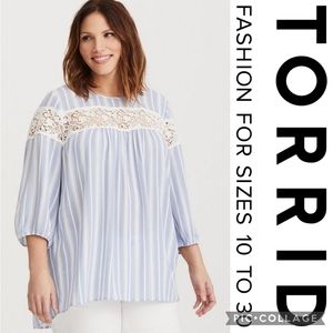❌️SOLD❌️ Torrid 4X Blue & White Stripe Gauze Blouse